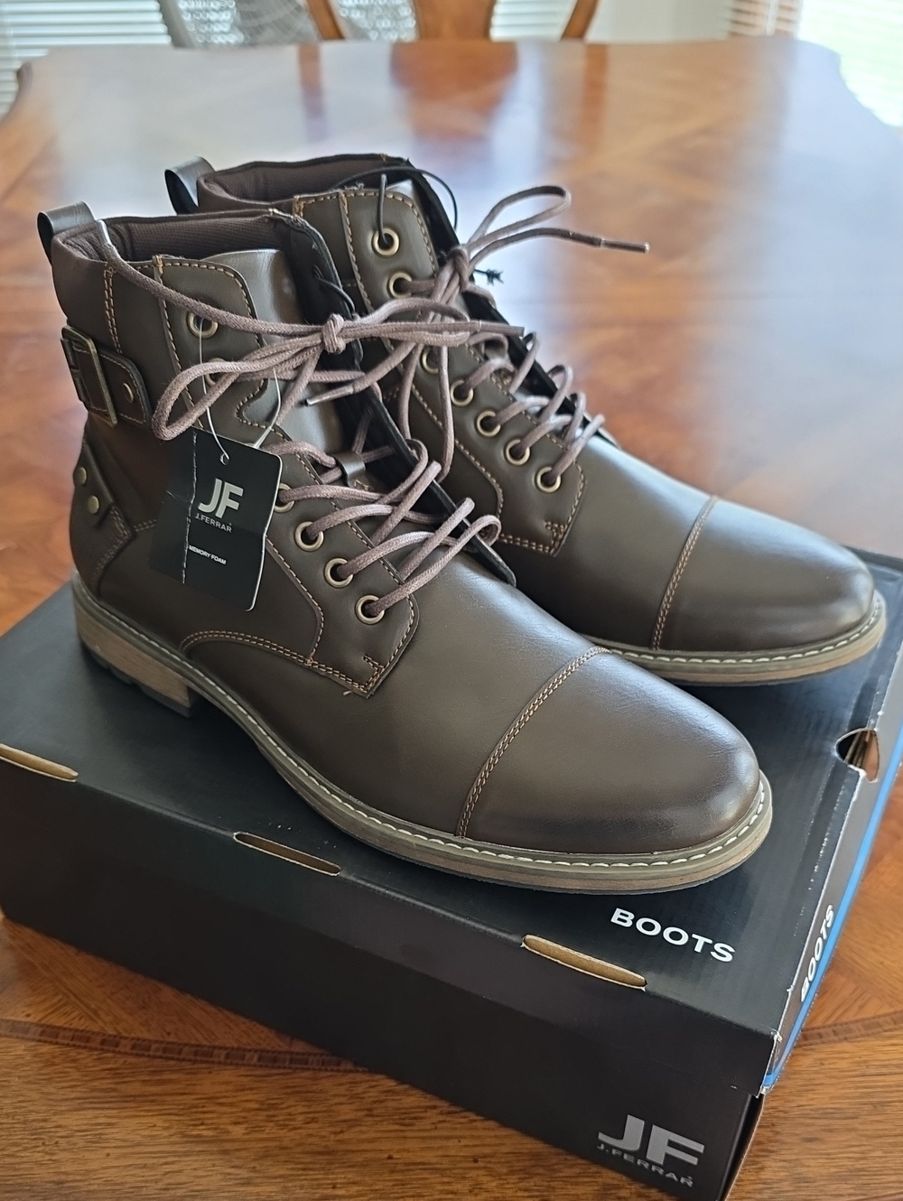 J. Ferrar JF Slate Block Heel Lace Up Buckle Boots Brown Men's Size 10.5 M - NEW